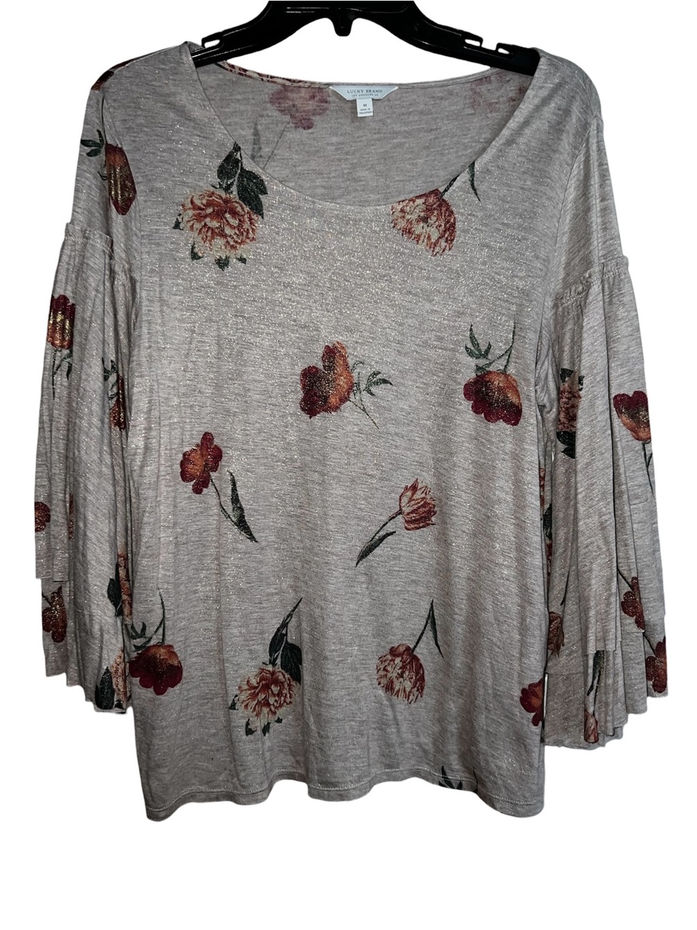 Lucky Brand Grey Floral Print Flowy Blouse Top 
• Size Medium